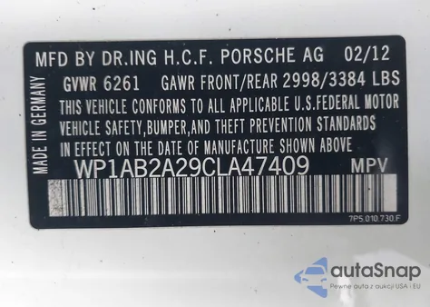 2012 Porsche Cayenne S from USA, damaged, VIN WP1AB2A29CLA47409